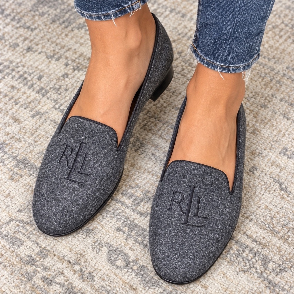 Vintage Lauren Ralph Lauren Grey Monogram Smoking Loafers Flats Size 7.5B